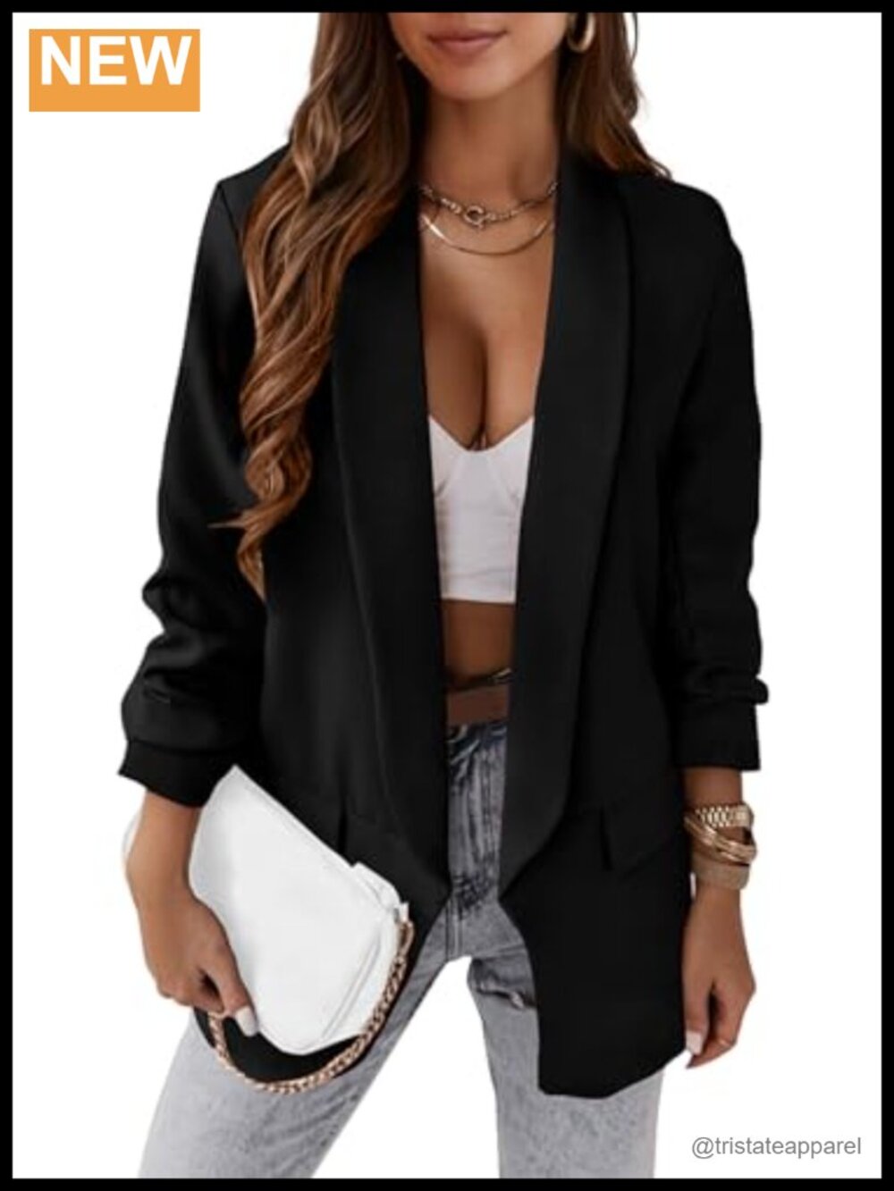Women's Business Casual Open Front Blazer Long Sleeve Notch Lapel Work Office